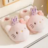 Echte Sanrio Hello Kitty Plüsch-Hausschuhe, Kuromi My Melody, warme Winter-Hausschuhe, flache, lässige, rutschfeste Mädchen-Hausschuhe