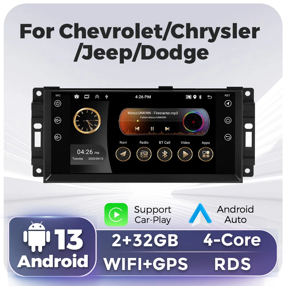 Autoradio Carplay Android Auto für Chevrolet Chrysler Sebring Espe 300c Jeep Wrangler Kommandant Kompass Patriot Freiheit Dodge Image