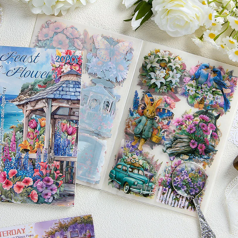 JIANQI 20 Stück/Buch PET-Aufkleber, Buch, Vintage, kreativ, dekorativ, handgefertigt, Scrapbooking-Material, Tagebuch, Album, Bastelbedarf Image
