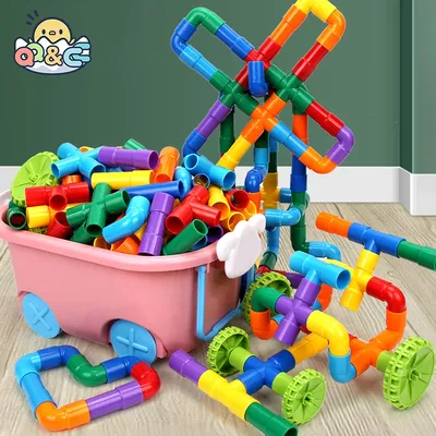 21-410 pcs Rohr baustein laufen Renn steine 3d Kinder DIY montieren und legen Spielzeug mit Blöcken Lernspiel zeug für Kinder Image