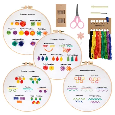 3/4er Pack Stickerei Starter Kit für Anfänger gestempelt Kreuz stich Kits mit 1 Stickrahmen und Farb fäden für Erwachsene Kinder