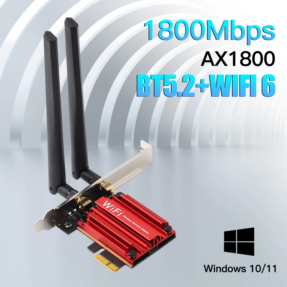 Fenvi AX1800 Wifi 6 MT7921 PCI Express 1800 Mbit/s Wireless-Adapter Bluetooth 5.2 802.11AX Dual Band 2,4 G/5 GHz für Win10 Image