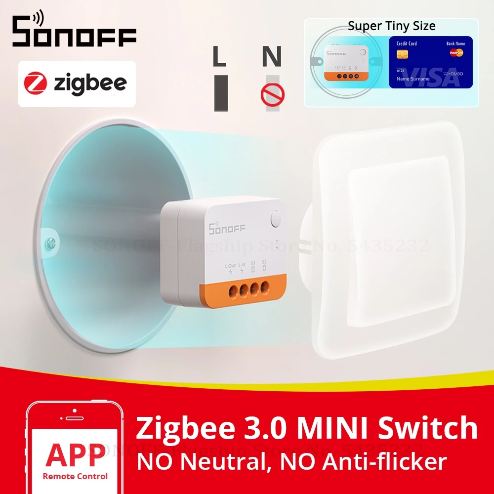 SONOFF ZBMINIL2 Keine Neutralen Draht Erforderlich Zigbee Smart Switch MINI Unterstützung 2 Weg Control eWeLink APP Funktioniert für Google Hause alexa Image