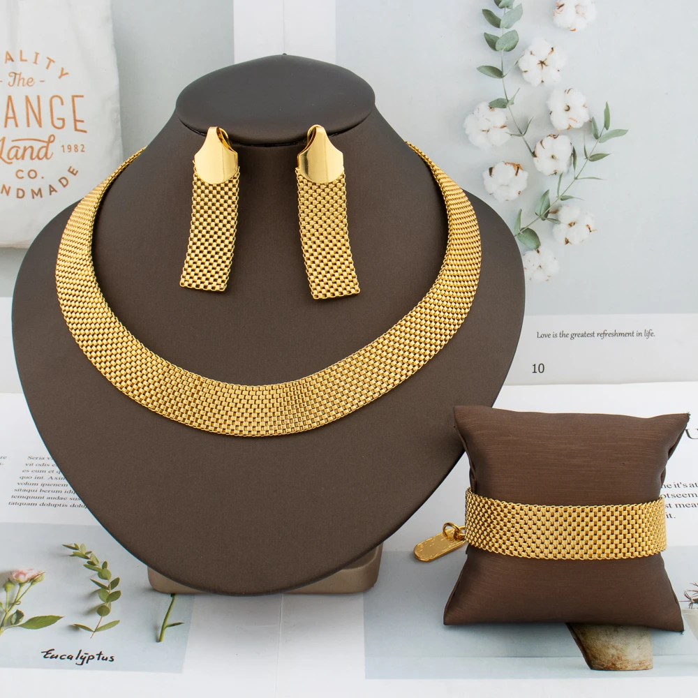 Mode Breite Kette Schmuck Set große dicke kubanische Glieder Ohrringe Armband Halskette Frauen Gold Farbe hochwertige Punk Party Schmuck