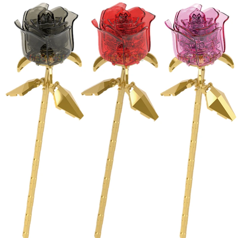 DIY Rosa Schwarz Gold Rosen Nachtlicht Pflanzen Frieden Und Hoffnung Valentinstag Gärten Bausteine Modell Ziegel Kinder Sets Kits Image