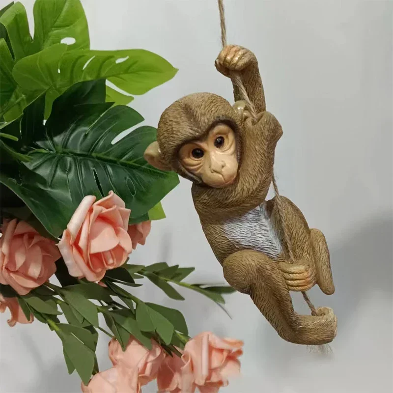 Garten Tier hängen Baby Affe Baum Klettern Harz Handwerk Statue Home Dekoration Zubehör Garten grün Pflanze Harz Anhänger