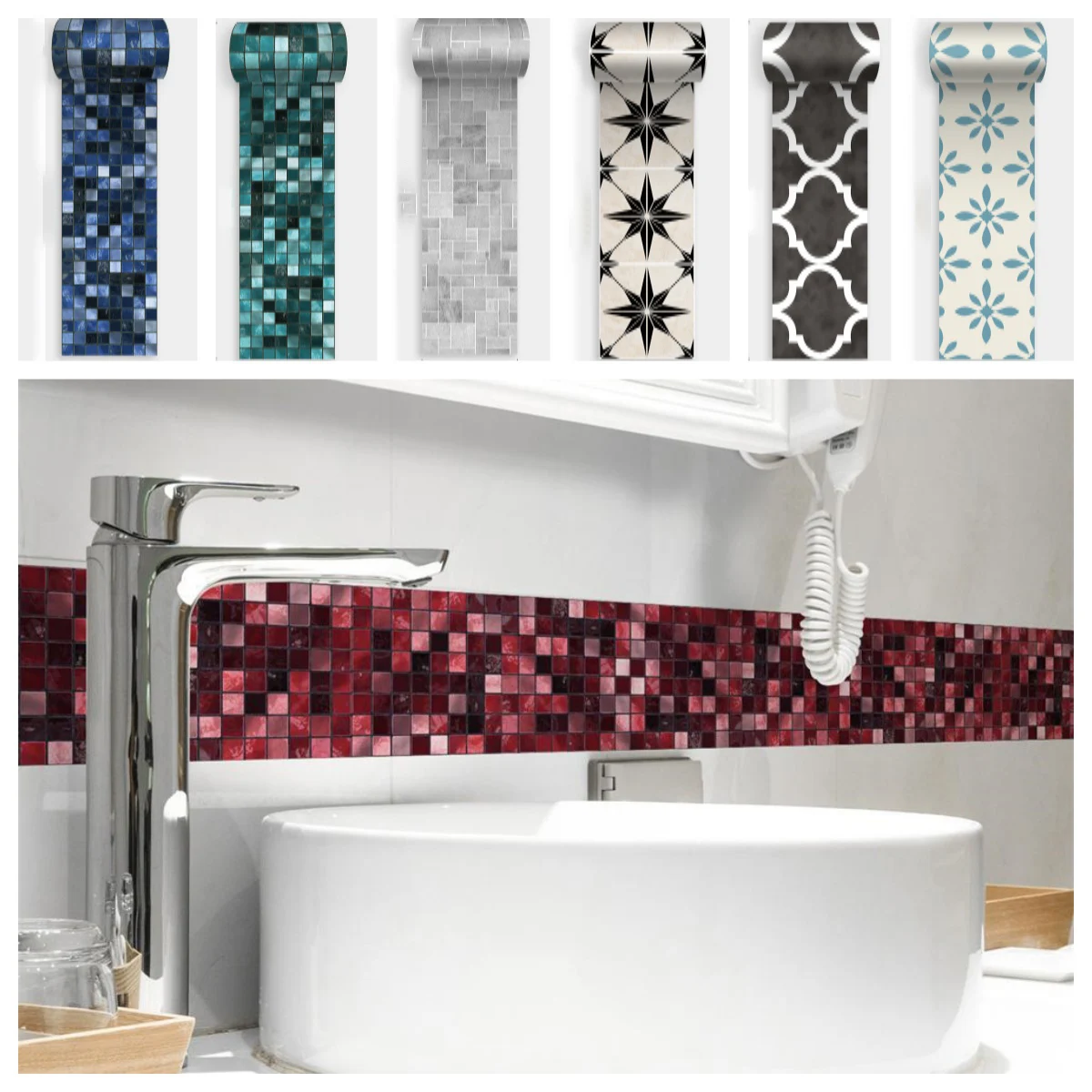 Rotes Mosaik Badezimmer wasserdichte Taille Wanda uf kleber selbst klebende Fuß leiste Grenze Fliesen Wanda uf kleber moderne Tapete Grenze