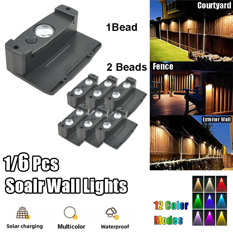 1/6pcs Solar Wand leuchte IP65 wasserdicht LED Outdoor-Scheinwerfer angetrieben Dekoration Veranda Beleuchtung Zaun Balkon Garten Image