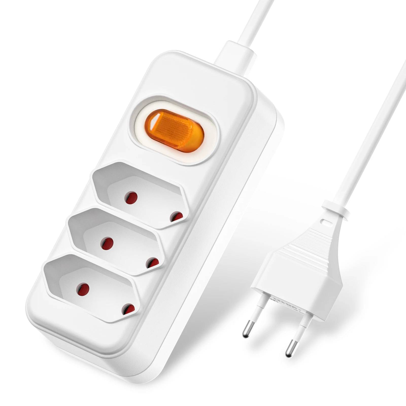 Europäische 2-polige EU-Steckdose mit 2 m Verlängerungskabel, Euro-Steckdosenleiste, flache Steckdose mit Schalter für Computer, TV, PC Image