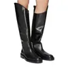 Krazing Pot Super Big Size 45 Rindsleder Chunky Med Heel Round Toe Reitstiefel Winter warme Schuhe Casual Frauen Oberschenkel hohe Stiefel