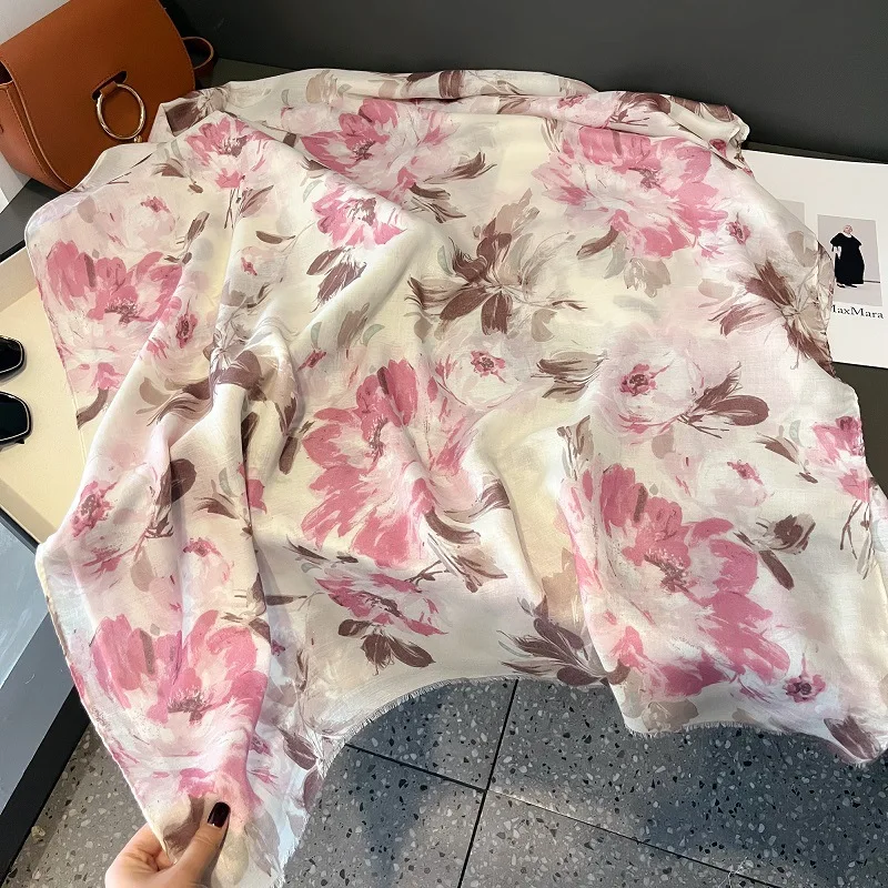 Lurex Glitter Tinte Malerei Blumen Fransen Viskose Schal Schal Dame hochwertige Wrap Pashmina gestohlen Bufandas muslimischen Hijab Sjaal Image