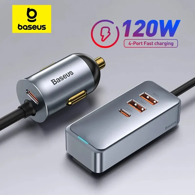 Baseus 120 W 4 Ports PD Auto Ladegerät Schnell Ladegerät QC 3,0 PD 3,0 Für iPhone 14 13 12 Samsung Typ-C USB Ladegerät USB Telefon Ladegerät Image