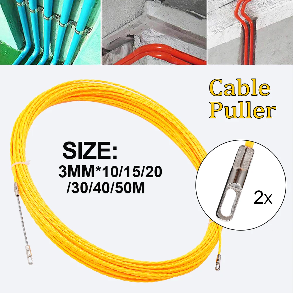 3mm 10-50M Kabel Puller Fisch Band Reel Puller Fiberglas Metall Wand Draht Leitung Für Telekommunikation Elektrische wand Draht Leitung Werkzeug Image