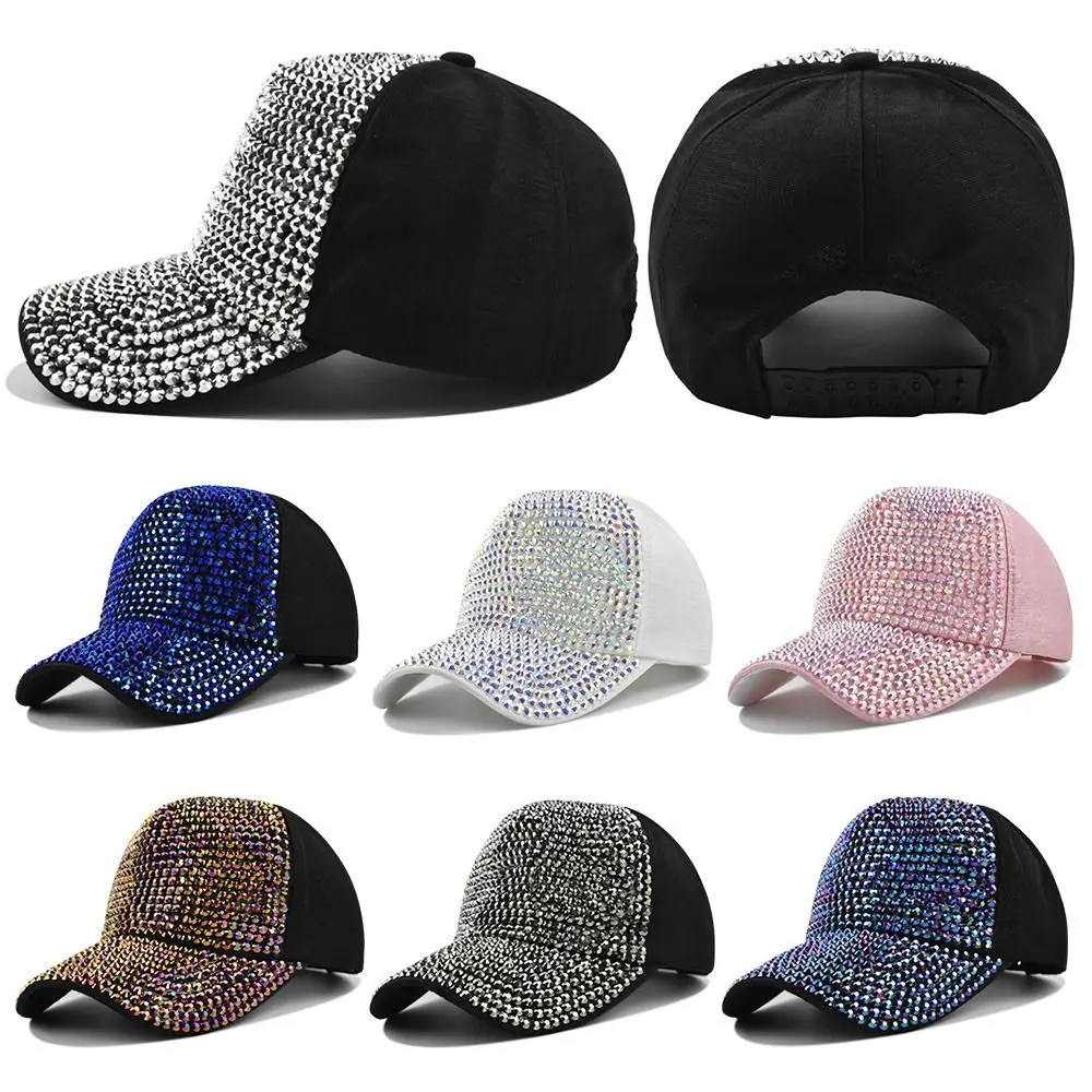 Mode Frauen Luxus Strass Baseball mütze für Mädchen Sommer Baumwolle Pailletten Hut Snapback HipHop Hut Sonnenschutz Hüte Image