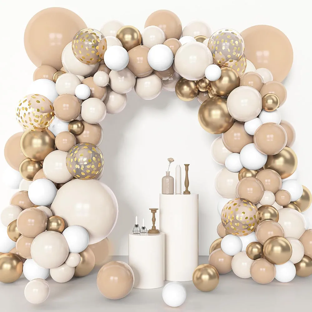 153 Pieces of White Sand Balloon Garland Arch Set, Different Sizes 45.72 30.48 cm Beige Cream Champagne Gold Latex Metal Confetti Balloon Suitable for Bohemian Unisex Baby Shower Birthday Party