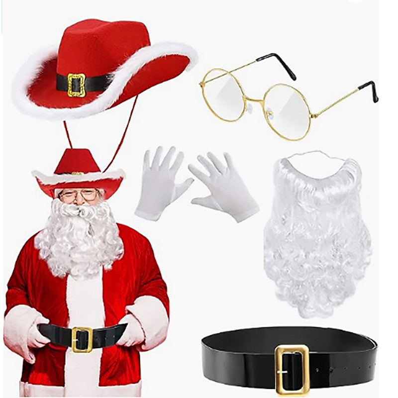 Santa Claus Christmas Accessories Santa Beard Santa Hat Men's Christmas Adults' Christmas Christmas Eve Christmas Party Headpiece Gloves Belt Hat