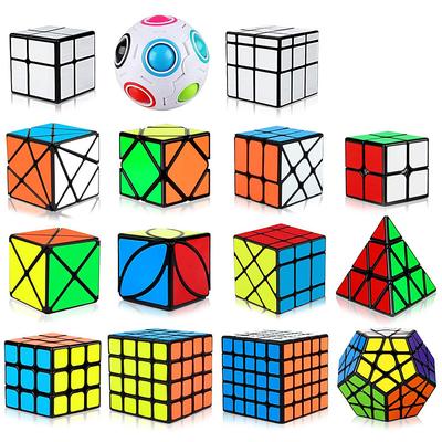 Speed Cube Set, 15 Pack Cube Bundle 2x2 4x4 5x5 Megaminx Pyramid Skew Ivy Windmill Fisher Axis Dino Mirror Cube Magic Rainbow Ball Sticker Cube Puzzle Collection for Festive