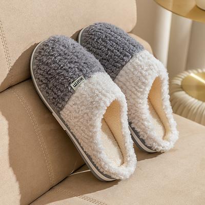 Cotton Slippers for Couples Warm, Non-Slip Indoor Slippers with Thickened Toe Plush, Thick-Soled Cotton Slippers for Men and Women