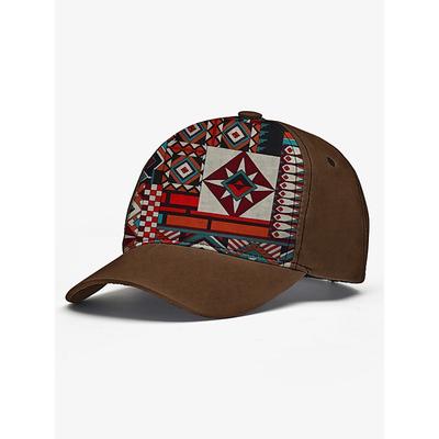 Men's Brown Baseball Cap with Colorful Tribal Print – Adjustable Casual Hat for Outdoor Activities and Festivals