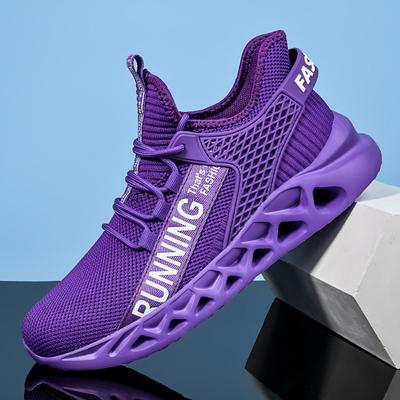 Men's Lightweight Breathable Running Sneakers, Fashionable Purple Athletic Shoes with Hollow Sole Design, Perfect for Gym, Running, and Casual Wear