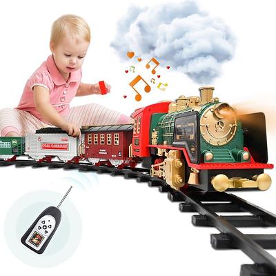 Christmas Train Set - Rechargeable Battery and Remote - Around The Christmas Tree with Water Steam Music Lights - Electric Train Toy Gift Toys for Age 3 4 5 6 7 8 Kids Toddlers for Christmas Gifts