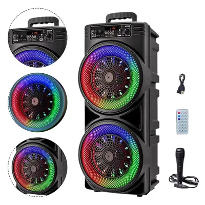 8.5inch Portable Bluetooth Speaker with Double Subwoofer Bass Party Speakers with Microphone Family