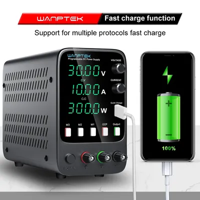 Wanptek Adjustable DC Power Supply 30V 10A Lab Programmable Memory Function Bench Power Source