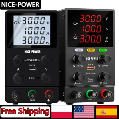 NICE-POWER Lab Power Supply, 30V 10A Adjustable Switching Regulated DC Bench Power Supply with