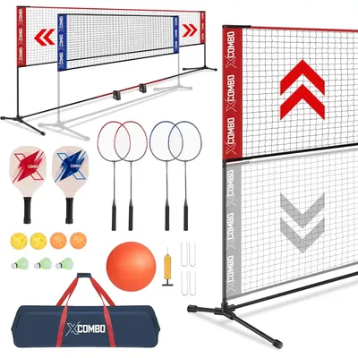 Rackets Sets for Backyards, Kids Volleyball Pickleball Combo Set with Net, Adjustable Width and