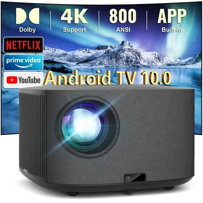 HAPPRUN 4K Projector, Native 1080P, 800 ANSI, Auto Focus/Keystone, Android TV, WiFi/Bluetooth, Dolby