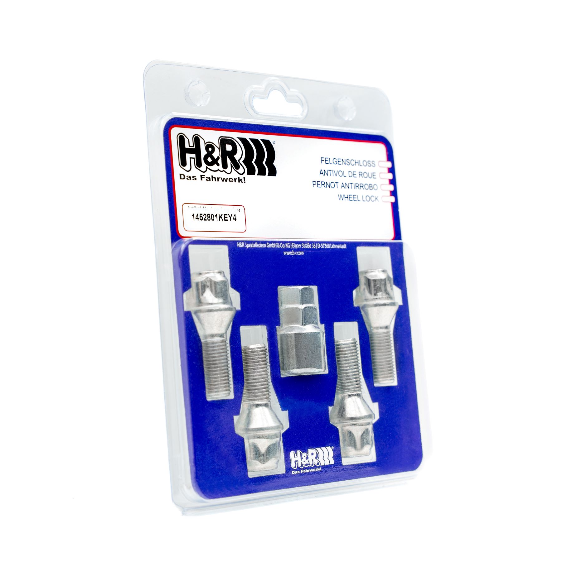 H&R Radbolzen Felgenschloss-Set M12 x 1,25 30 mm Radschraube Silber 12253001KEY4 Image