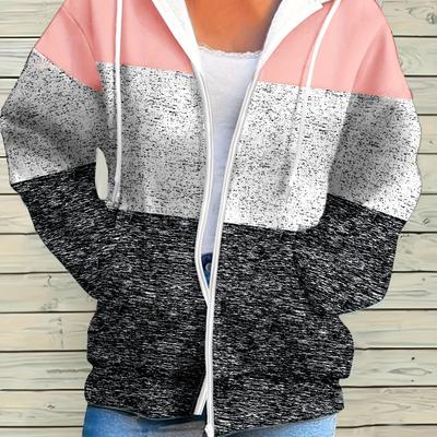 TEMU Plus Size Zip Up Hoodie, Casual Drawstring Hooded Long Sleeve Pockets Outerwear, Women's Plus Size Clothing Image