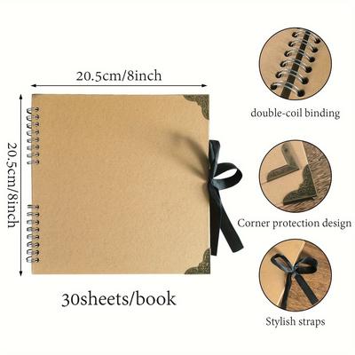 TEMU Scrapbooking Album Book, Paper Photo Album With Double-coil Binding And Ribbon Bow, Diy Handmade Junk Journal Decorative Memory Book - Mixed Color