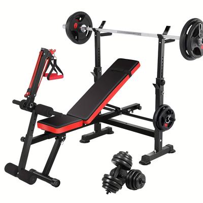 TEMU 6 In 1 Weight Bench Set With Squat Rack Foldable Press Set With Removable Foot Catch Foldable Strength Training For Home Gym