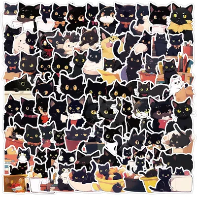 10/30/50/100 stücke niedlichen schwarzen Katze Cartoon Graffiti Aufkleber dekorative Wasser Tasse Image