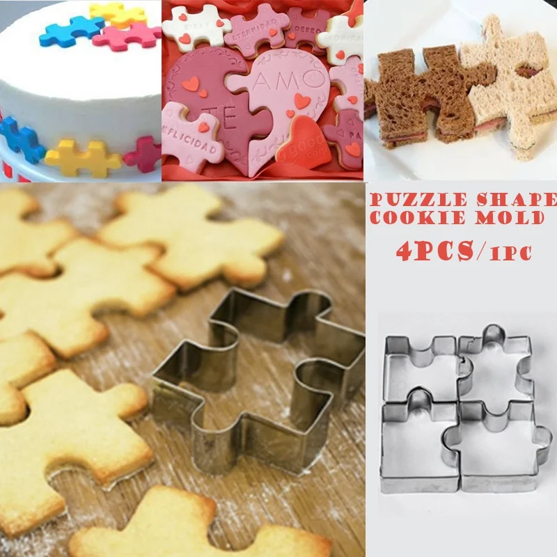 4 stücke Puzzle Form Keksform Form Kuchen Keks DIY Werkzeug Edelstahl Backform Image
