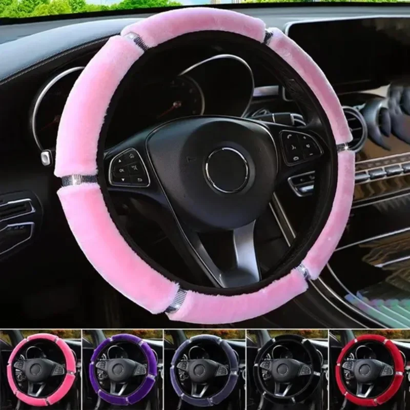 1 Stück Universal Soft Plüsch Strass Auto Lenkradbezug Image