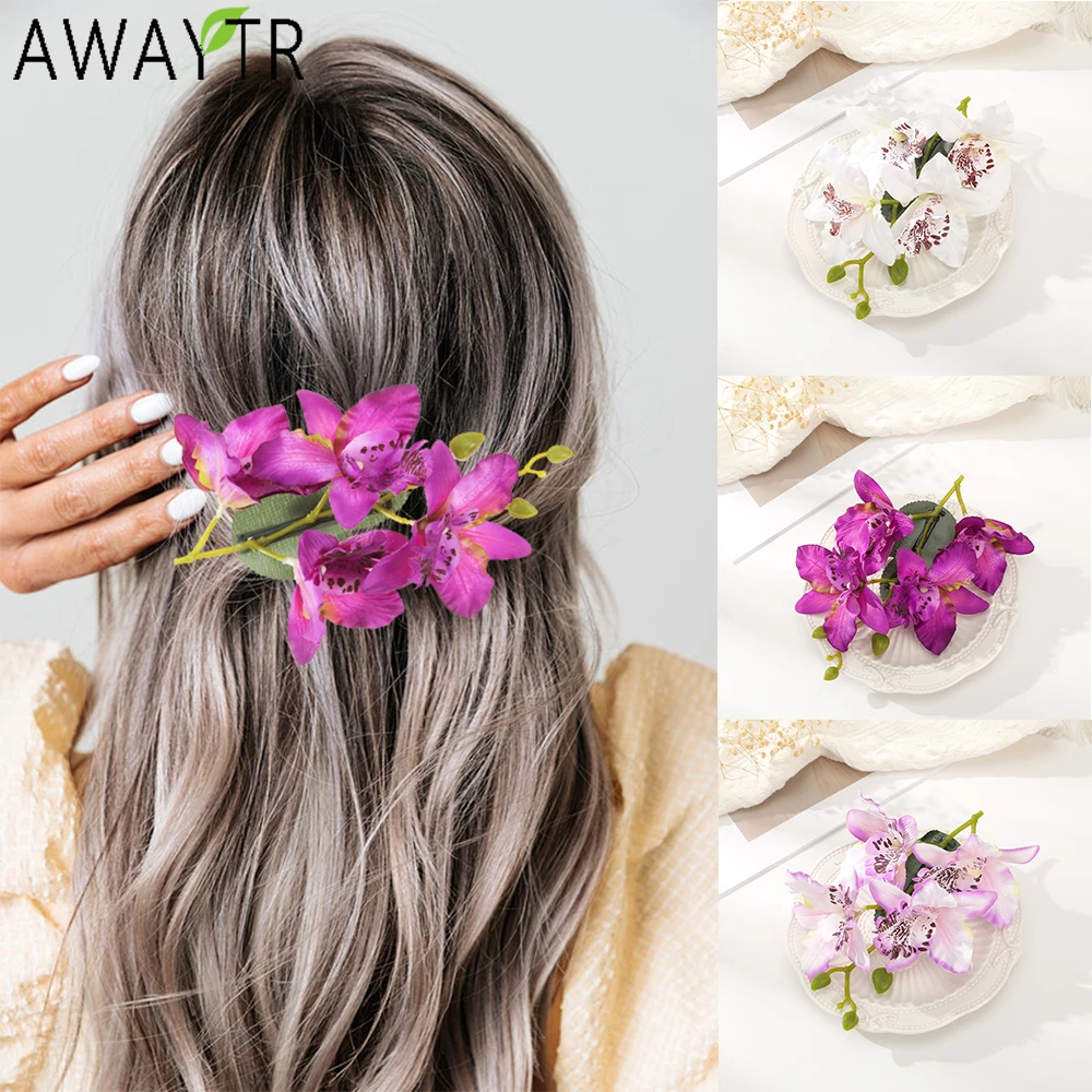 Simulierte Iris Blume Haarnadel klemme Enten schnabel Clip neue Mode Böhmen Blumen Perle Haars pange koreanische süße weibliche Kopfschmuck Image