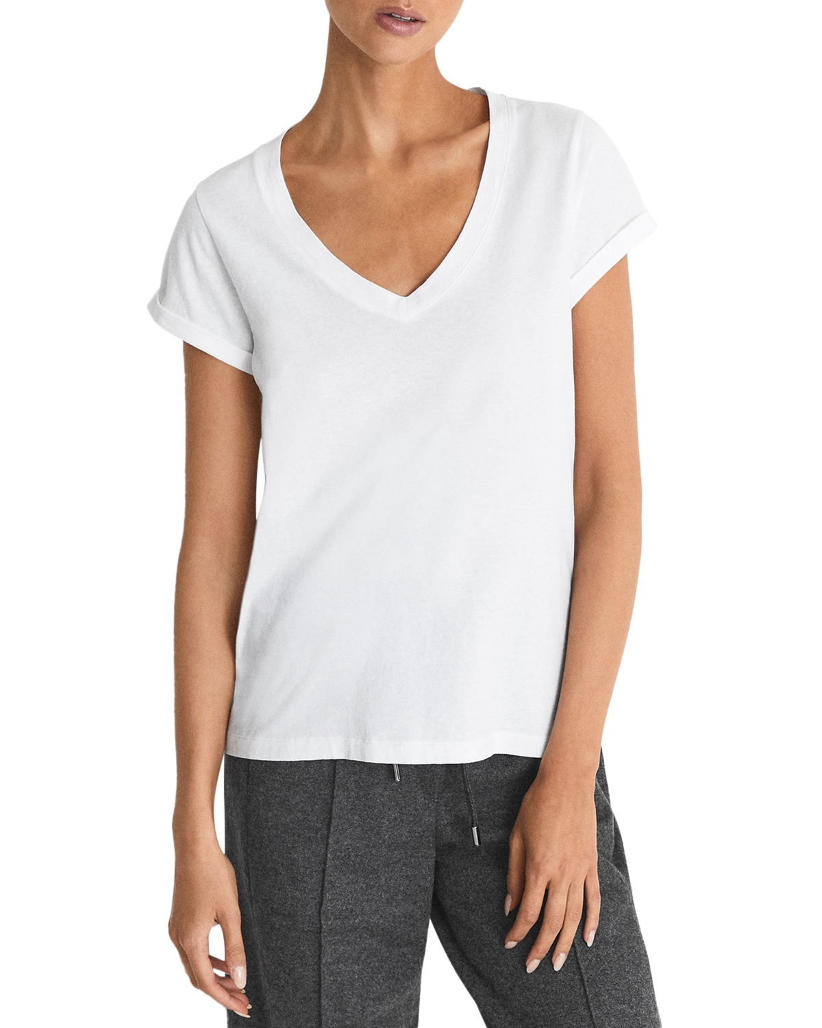 Reiss Luana Cotton V Neck Tee - White