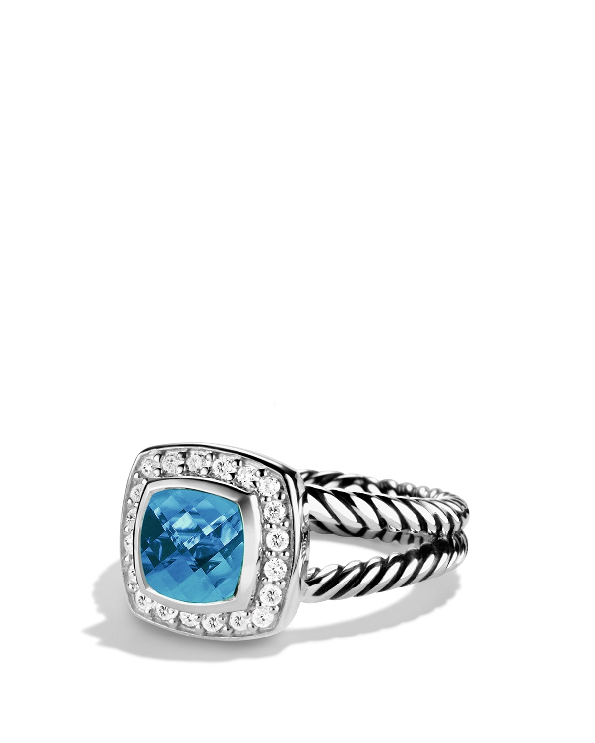 David Yurman Petite Albion Ring with Blue Topaz & Diamonds - Blue Topaz