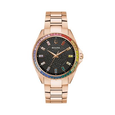 Bulova Crystal Phantom Watch, 40mm - Black/Rose Gold