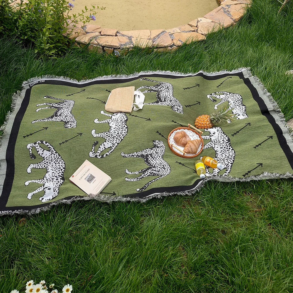 Gepard Stricken Camping Picknick Matte Tragbare Reise Wandern Tuch Staubdicht Tischdecke Matte Weiche Sofa Decken Outdoor Picknick Pad Image