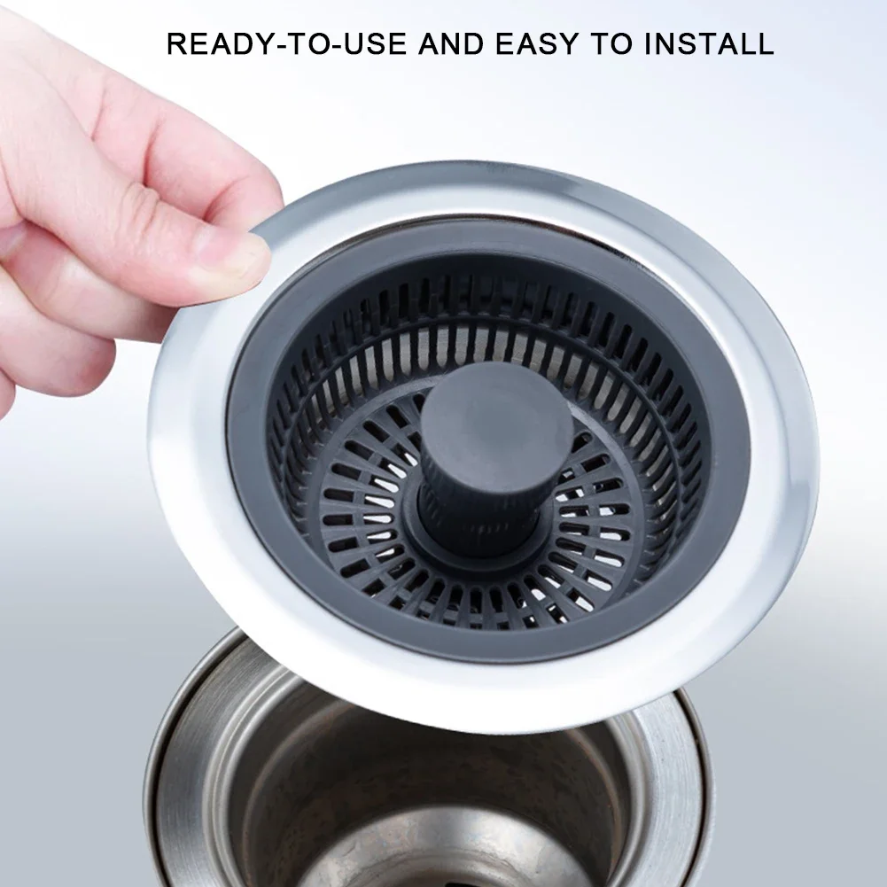 304 Edelstahl Küchen spüle Sieb 3-in-1 Spüle Abfluss Sieb Spüle Stopper Filter mit Sprung kern und auslaufs icherem Stopfen