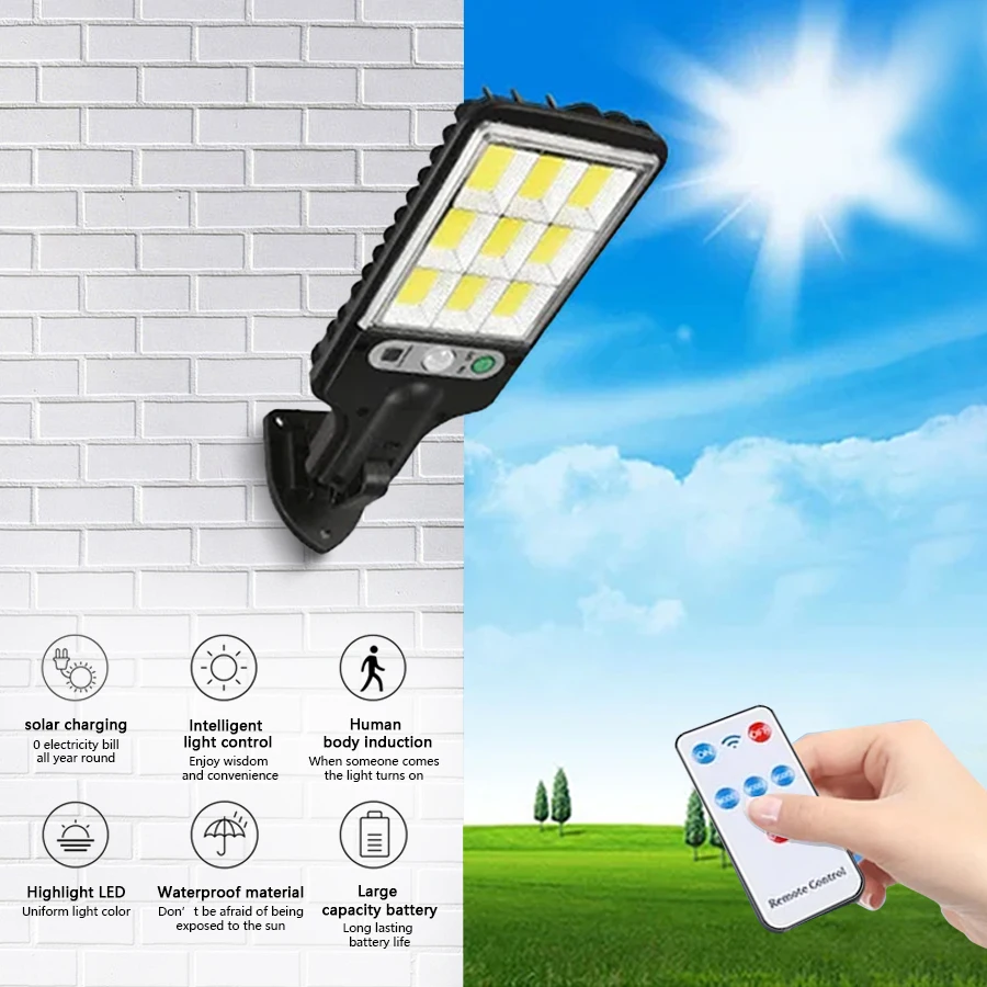 108COB Solar Straßenlaternen Outdoor Wireless Solar Sicherheit Wandleuchte Bewegungsmelder mit 3 Modi für Garten Veranda Dekoration