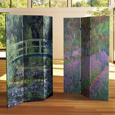 6 ft. Tall Double Sided Works of Monet Canvas Water Lily/Garden Room Divider, 71 inches high and 3