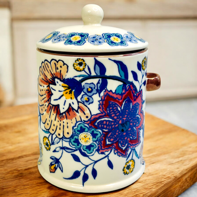 Anthropologie Kitchen | Anthropologie Calden Canister With Lid Container Floral Jar Tea Sugar No Spoon | Color: Blue/White | Size: Os