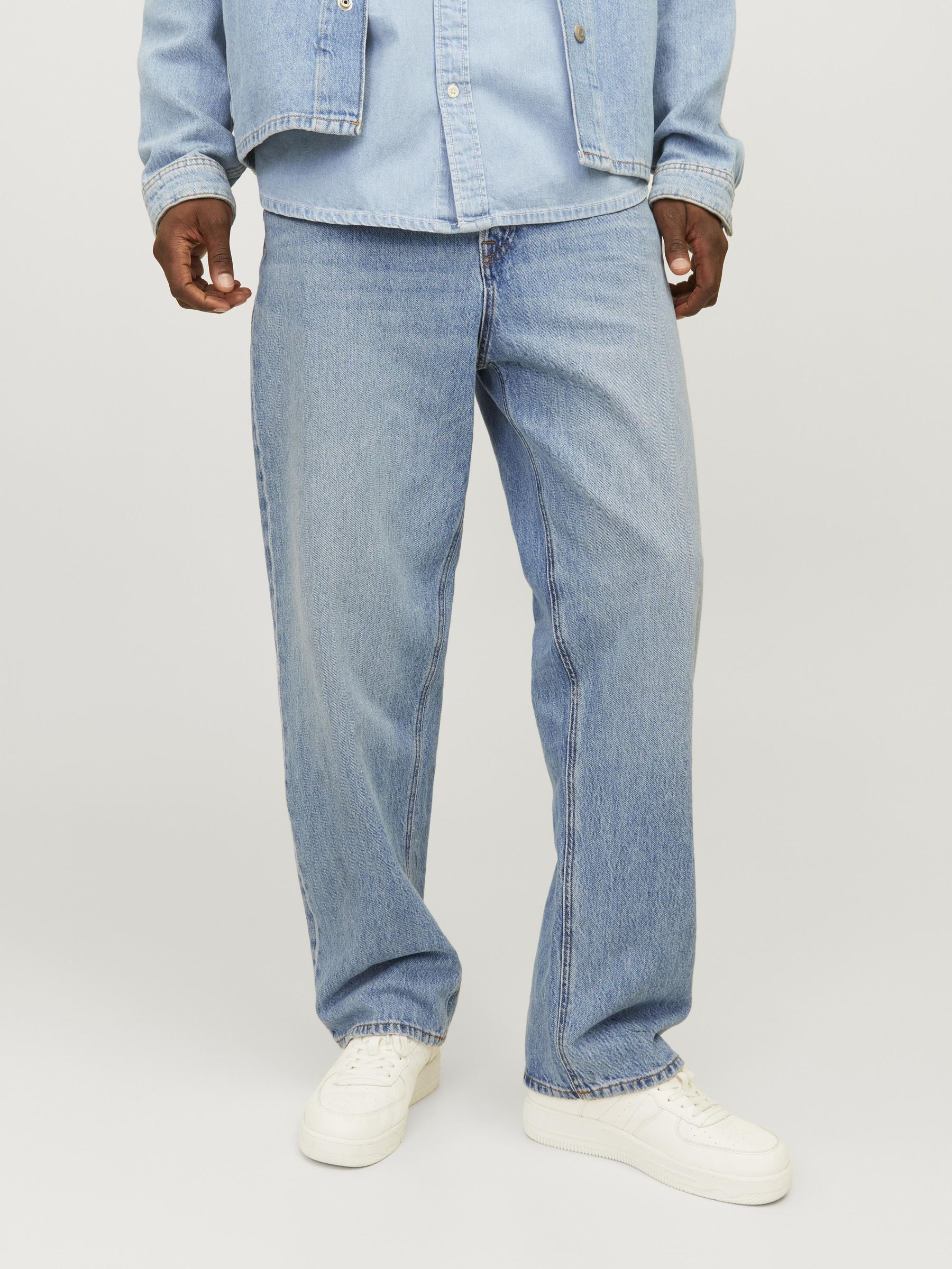 Relax-fit-Jeans JACK & JONES "JJIALEX mit cleanem Look und Taschenvielfalt", Herren, Gr. 36, Länge 32, blau (denim blau), Denim/Jeans, Obermaterial: 100% Baumwolle, Abriebeffekte, relaxed fit lang, Jeans, Baumwolle, relax fit