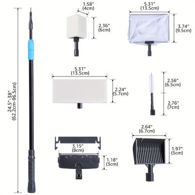 TEMU Aquamiracle 6 In 1 Aquarium Cleaning Tool Kit Fish Tank Cleaning Kit For 20-160 Gallon Tank With Telescopic Long Handle, Algae Scraper, Scrubber Pads, Tube Cleaner, Fish Net, Gravel Rake