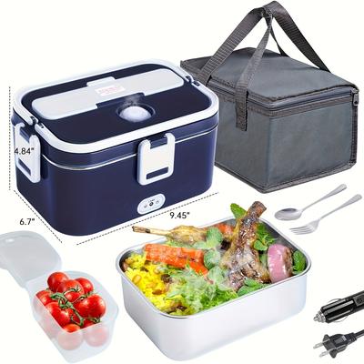 TEMU High Quality Electric Lunch Box Portable Food Heated Food Warmer Heater 80w Self Heating Box With 1.8l 304 Stainless Steel Container