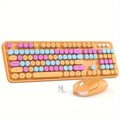 TEMU Combo, Colorful Computer Full Size 2.4g Plug And Play Wireless Typewriter Keyboard And Mouse Set